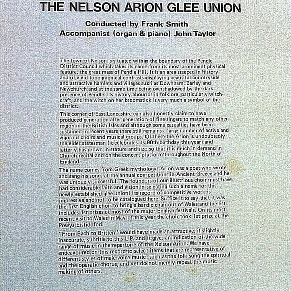 Vintage British Vinyl LP  Men Of Pendle The Nelson Arion Male Voice Choir Record - Picture 8 of 16